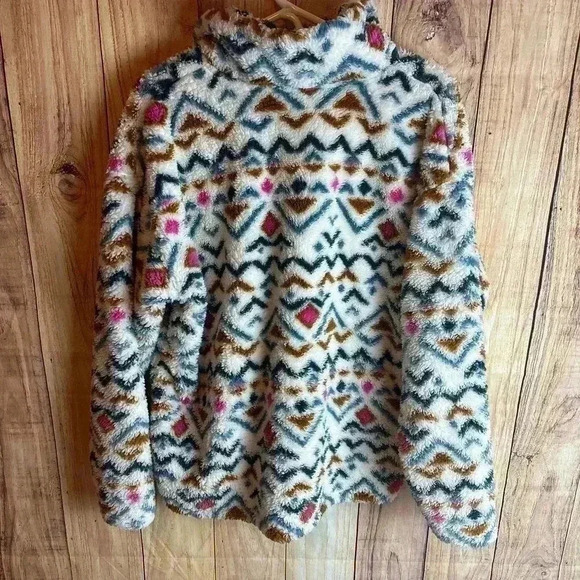 Eddie Bauer Aztec Sherpa Faux Fur 1/4 Zip-up Women’s Size XL - Picture 6 of 6